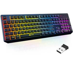 lot 50869 image: KLIM Chroma Wireless Keyboard RGB Backlit Gaming, Rechargeable Battery, PC Keyboard, Durable & Water-Resistant, Compatible with PS4, PS5 & Mac - Black - Retail $27
