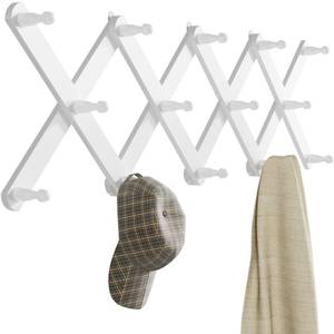 lot 50870 image: OROPY Wood Accordion Wall Hanger, Expandable Coat Rack Wall Mount with 14 Pegs, Expanding Hat Rack for Wall White - Retail $23