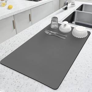 lot 50873 image: LOPNUR Kitchen Dish Drying Mat, 24x16 Large Dish Drying Mats for Kitchen Counter, Diatomite Coffee Mat, Super Absorbent Dish Drying Pad, Heat Resistant Mat with Anti-slip Rubber Backed, Grey - Retail $16