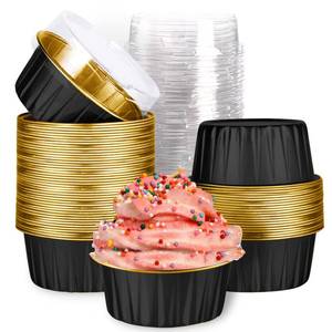lot 50879 image: Mini Aluminum Foil Cupcake Baking Cups with Lids (40pcs, 5oz) Round Cupcake Foil Liners Tart Pie Tin Pan Holder - Disposable Mini Cake Containers Flan Molds for Pudding, Souffle, Party, Wedding - Retail $9