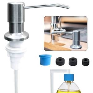lot 50881 image: Kanehosi Soap Dispenser for Kitchen Sink, Stainless Steel Built in Sink Soap Dispenser Pump Head with 1.2m4ft Silicone Water Pipe & 3 Caps for Soap Container, Kitchen Sink Accessories Bar Wash Tools