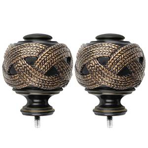 lot 50885 image: USFOOK Window Treatment Finials for 1 or 78 Inch Curtain Rods, Black Drapery Rods Replacement Finials with M6 Screws, Woven Leaf Pattern, 2 Pack - Retail $12