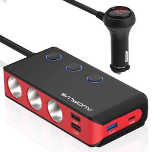 lot 50889 image: Car Cigarette Lighter Adapter, USB C Charger 30W and Quick Charge 3.0 Car Cigarette Lighter Splitter, 12V24V Independent Switches, Fast Car USB Charger for All Car Devices, iPhone 141312 pro - Retail $23