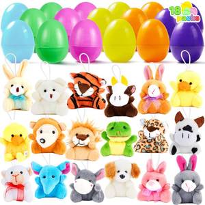 lot 50890 image: JOYIN 18 Pcs Pre-Filled Easter Eggs with Plush Animal Toys, Egg Filled Keychain for Kids Hunt Goodie Bag Fillers Basket Stuffers and Party Favor, Classroom Prize Supplies - Retail $34