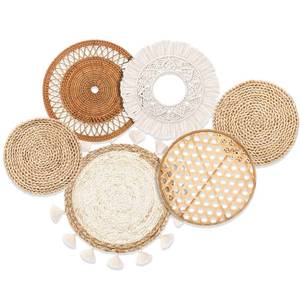 lot 50897 image: Nuenen Boho Wall Basket Decor Set- Extra Large 8.7 to 15 Inch Boho Macrame Wall Decor Bulrush Woven Round Hanging Tassels Art Decoration for Living Room Headboard Bedroom Home(Classic Style) - Retail $25