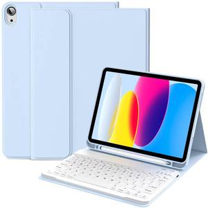 lot 50898 image: IAMKHO Keyboard Case for iPad (A16) 11th Gen 11 Inch 2025, iPad 10th Generation 10.9 Inch 2022, Detachable Wireless Bluetooth Keyboard with Built-in Left Side Pencil Holder (Sky Blue) - Retail $20