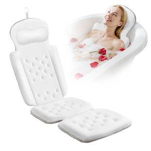 lot 50903 image: Full Body Bath Pillow, Luxury Bath Cushion with 192 Suction Cups, Bath Pillows for Tub for Head and Neck Support, with Laundry Bag White, 51 x 16 - Retail $39
