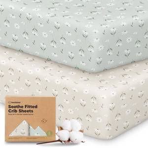 lot 58885 image: KeaBabies 2-Pack Organic Crib Sheets for Boys, Girls - 52x28 Fitted Crib Mattress Sheet Neutral, Breathable Jersey Cotton Cover for Baby Bed, Toddler Mattress, Soft & Cute Prints (Daisies) - Retail $22