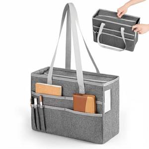 lot 58887 image: UNICITII File Organizer Box, Portable Tote Bag Hanging Filing Box Desktop File Folder Document Storage Organizer with Pockets and Handles - Retail $26