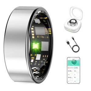 SIERDE Smart Ring for Women & Men, Fitness Tracker with Heart Rate, Blood Oxygen, Blood Pressure, Sleep Monitoring, Step Counting, IP68 Waterproof for iPhone and Android Silver 7 - Retail: $60