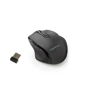 lot 58896 image: Amazon Basics Portable Wireless Computer Mouse, Ergonomic, 2.4 GHz Optical, DPI Adjustable, Easy to Use, Compatible With PC, Mac, Laptop, Black - Retail $10