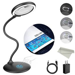 lot 58921 image: 5X Rechargeable Magnifying Glass with Light and Stand, Raweao Dimmable Lighted Magnifying Lamp Glass for Reading, Close Work, Hobbies, Crafts - Retail $24