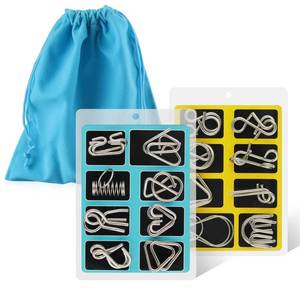 lot 58934 image: Coogam Metal Wire Puzzle Set of 16 with Pouch,Brain Teaser IQ Test Disentanglemen Iron Link Unlock Interlock Game Chinese Ring Magic Trick Toy for Party Favor Kids Adults Challenge - Retail $12