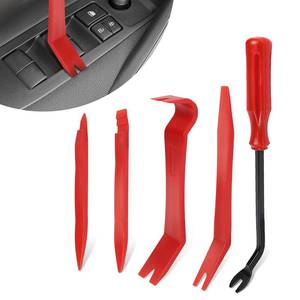 lot 58935 image: wuyaoyao 5PCS Auto Trim Removal Tool kit, No Scratch Plastic Pry Tool Set, Auto Clip Fastener Remover Pry Tool Set, Fastener Removal Interior Trim Tools for Door Dash Dashboard Panel (Red) - Retail $5