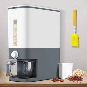 lot 62532 image: VenDotbi Rice Dispenser, 22-25 Lbs Rice Container with Measuring Cup, Upgraded Built-in Fresh Box, Cereal Dispenser Storage with Lids for Home Kitchen Pantry Rice Soybean Corn-Grey - Retail $29
