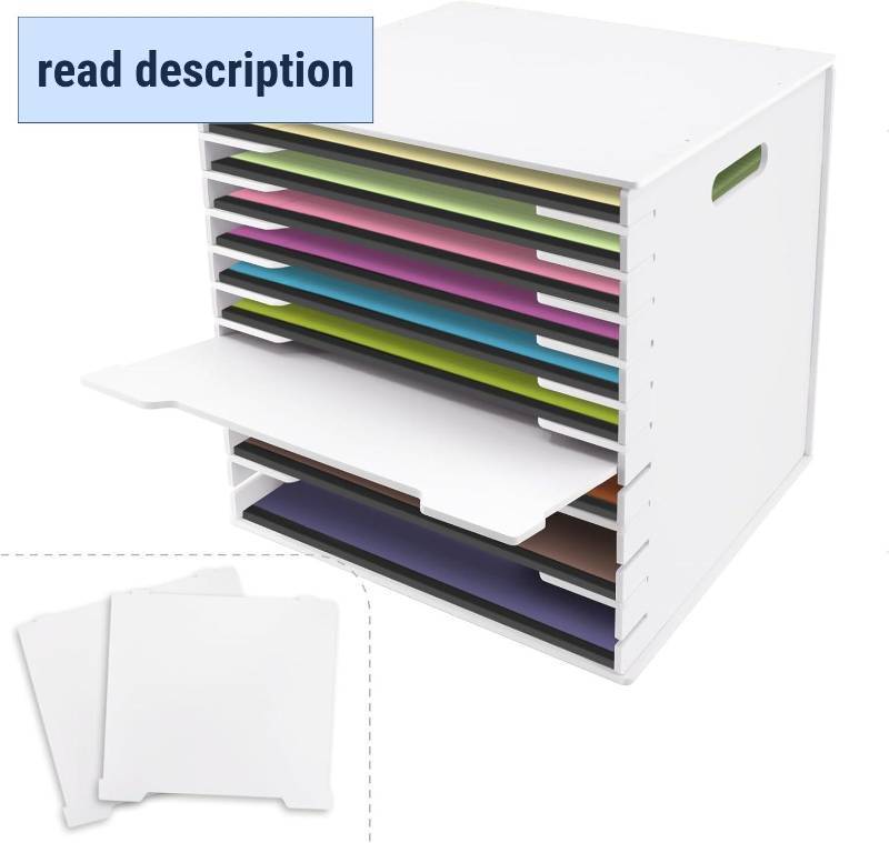 lot 371181 image: SONGWAY 12x12 Paper Storage Organizer - 13 Tier Desk File Organizer with Adjustable Shelves, Letter Mail Tray, 12x12 Stackable Scrapbook Paper Storage Cube for Home Office Classroom