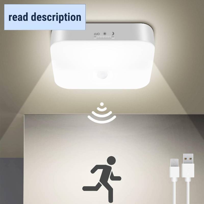 lot 371208 image: WhitePoplar Rechargeable Motion Sensor Closet Light, Rechargeable Battery Operated Ceiling Light Wireless, 500LM Wireless Motion Activated Light for Shower Stairs Hallway Pantry Porch Garage, 5000K