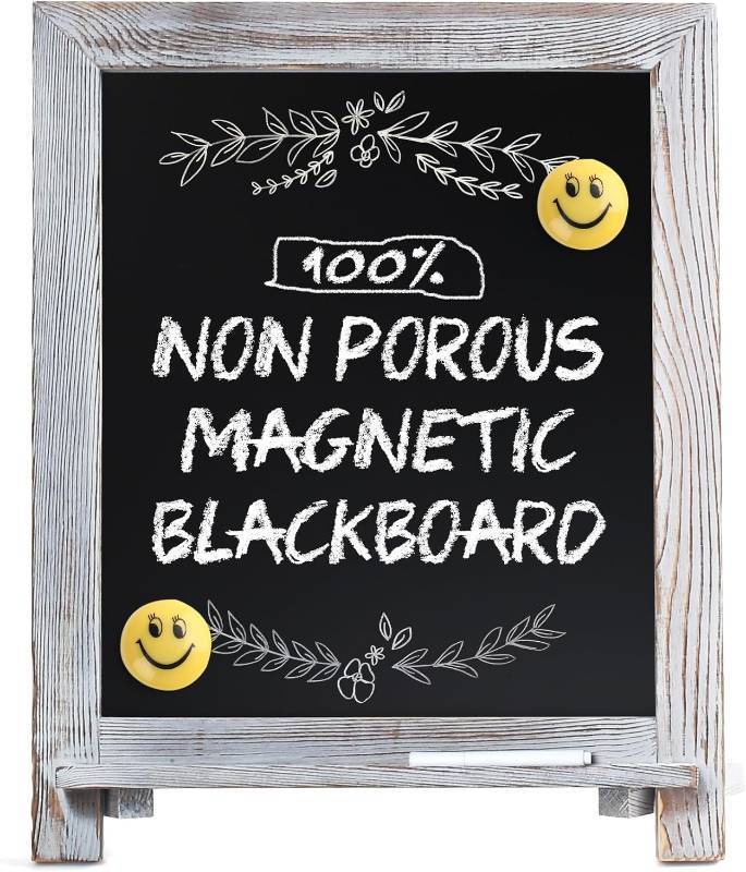 lot 371210 image: LotFancy 15x12 Magnetic Chalkboard Sign - Small Whitewash Wood Framed Tabletop Chalk Board Easel, Standing & Wall Hanging Menu Board for Kitchen, Wedding, Caf , Office (Includes 1 Pen & 2 Magnets)
