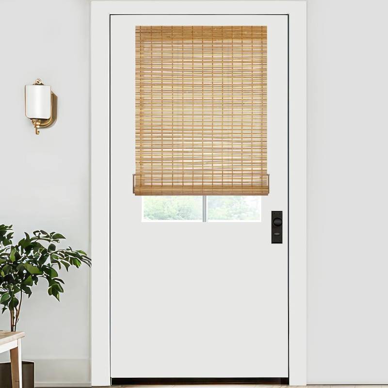 lot 371216 image: LazBlinds No Tools No Drill Bamboo Roller Shades, Cordless Bamboo Blinds, Light Filtering Roll Up Blinds for Windows, French Door, Porch or Patio, 26 W x 40 H, Squirrel