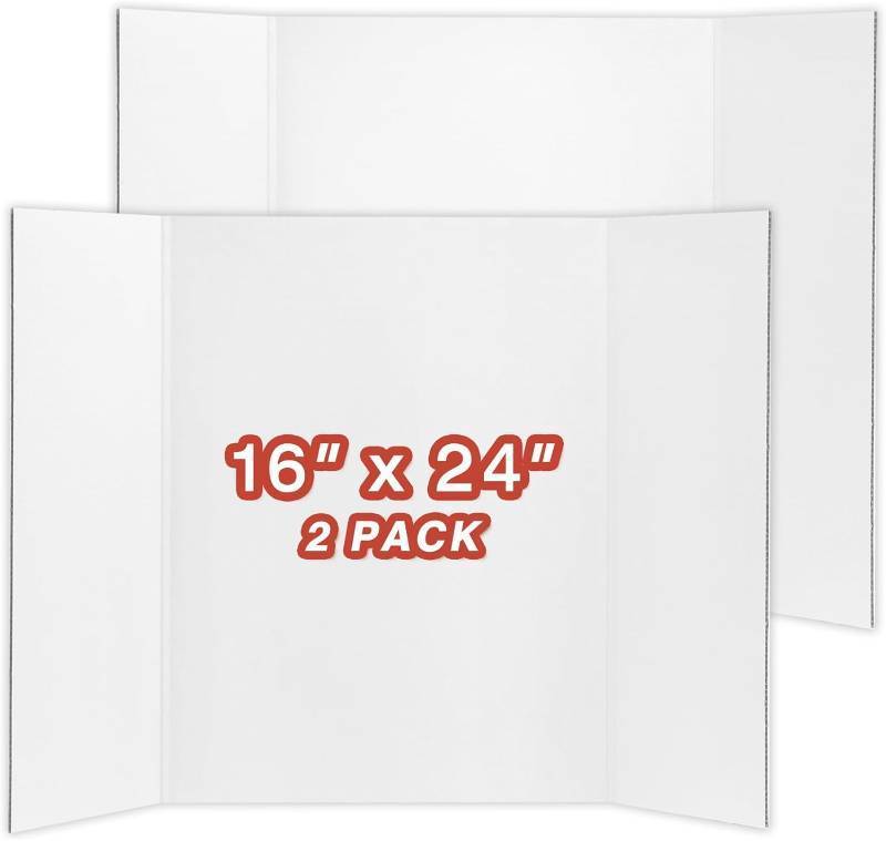 lot 471344 image: Chell Mini Size Trifold Poster Board, 16 x 24, Small Corrugated Project Boards, White, 2 Pack