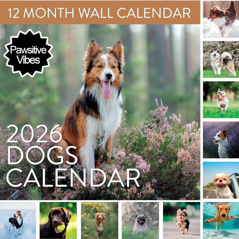 lot 471348 image: 2026 Dog Wall Calendar  Cute Hanging Calendar with Adorable Dogs & Puppies Every Month, Large Monthly Fun Calendar Gift For Women & Men
