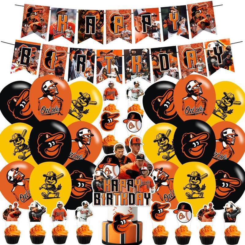 lot 9187178 image: Oriles Baseball Birthday Party Decorations with Happy Birthday Banner, Cake Topper, Balloons in Red, White, Blue for Fans