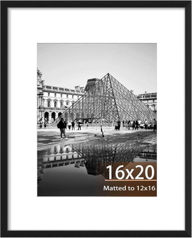 lot 261444 image: 16x20 Picture Frame,Display Photo 12x16 With Mat Picture Frame Plexiglass Engineered Wood Frame For Wall Mounting Signature Diamond Art Painting(Black,16x20 MDF)