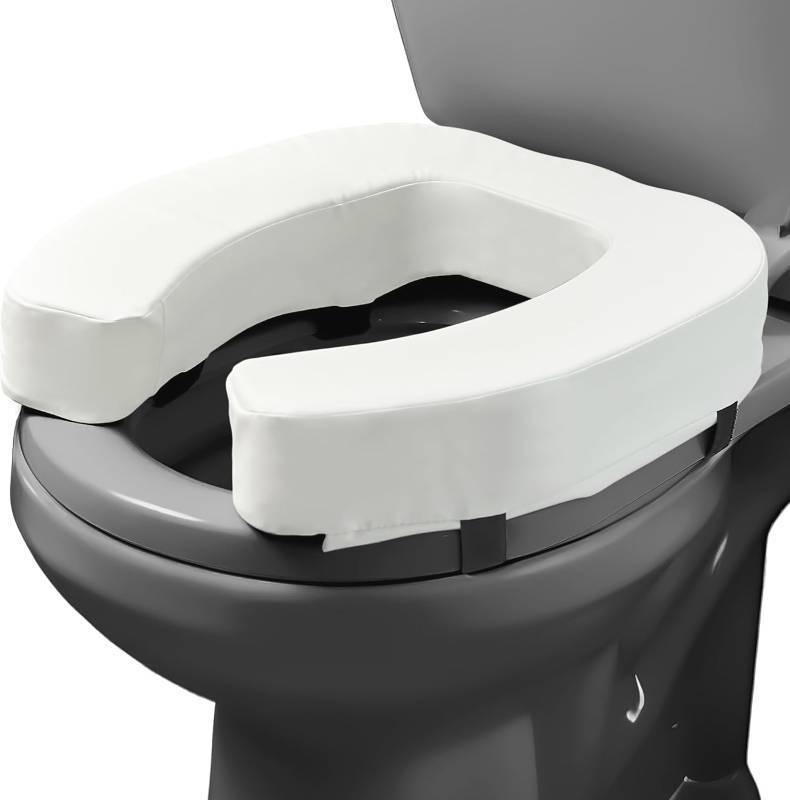 lot 261448 image: Lunderg Padded Toilet Seat Riser for Seniors - Adds 3 inches. Universal Fit - FIRM Raised Toilet Seat Cushion with High-Density Foam for Enhanced Comfort & Elevation. Post-Surgery Must have (White)