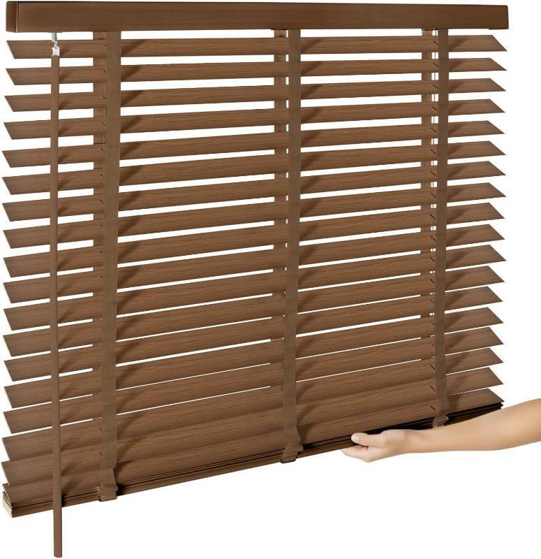 lot 261457 image: 2 Cordless Wood Blinds for Indoor Windows - Horizontal Window Blinds Easy Install with Privacy Protection for Bedroom, Living Room, Office, Kitchen, 23 W x 48 H
