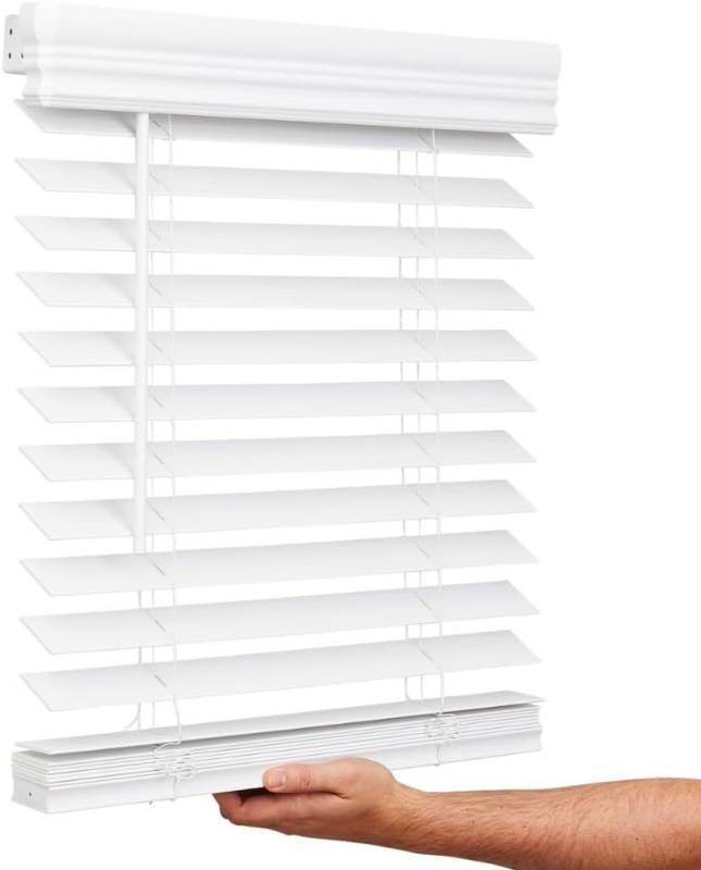 lot 261458 image: Lotus & Windoware Cordless, 2 Inch Faux Wood Blind, 34 Wide x 60 Long, Window Blinds, Blinds & Shades, Blinds for Indoor Windows, Embossed, Bright White