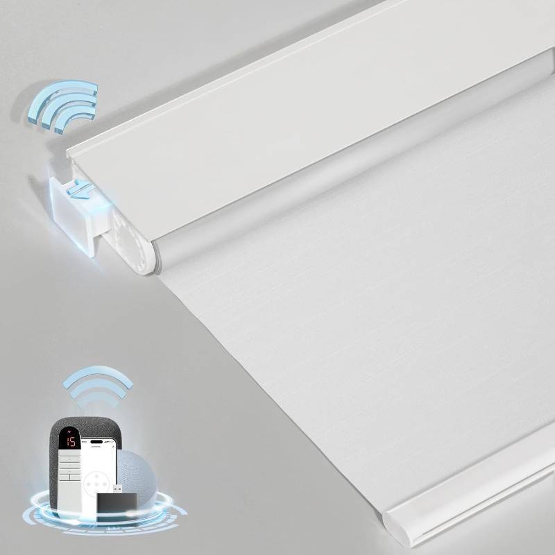 lot 361383 image: Smart Motorized Blinds with Remote, Cordless No-Drill Automatic Roller Shades, Blackout Electric Blind for Windows, White, 28 x 72