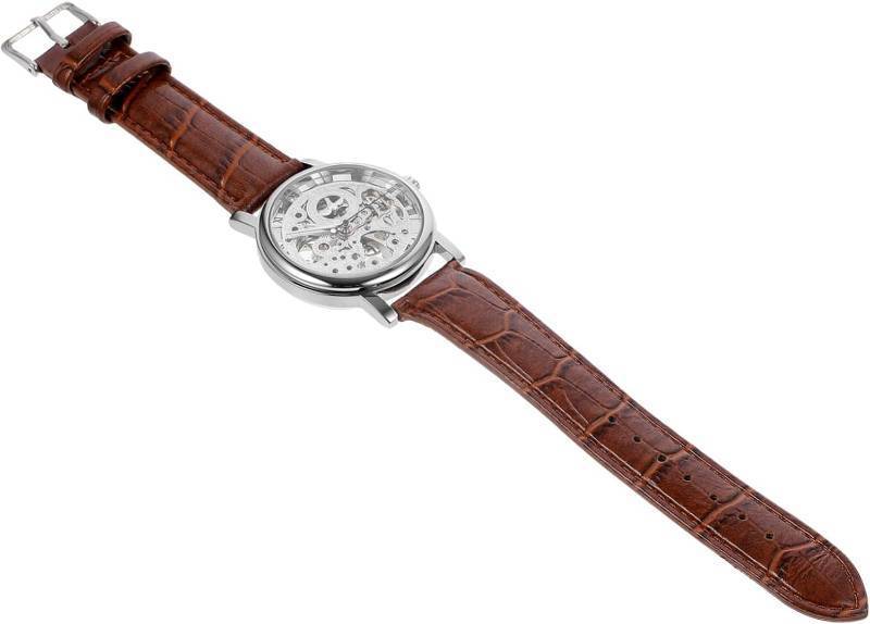 lot 461226 image: CARLIEN Skeleton Automatic Steampunk Watches Gold-Tone Luminous Hands Leather Strap Wrist-Watch