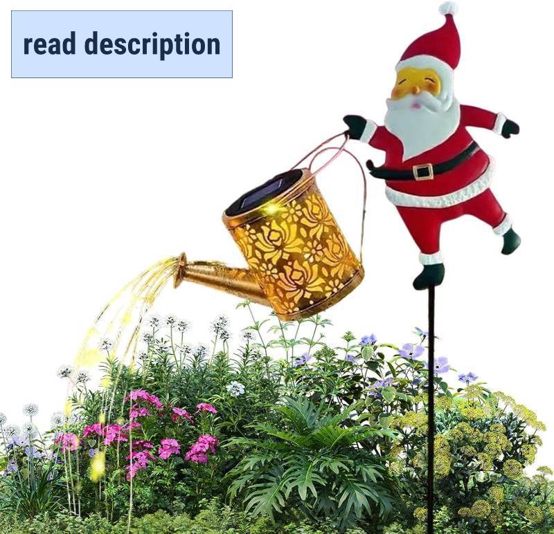 lot 461243 image: Solar Santa Claus Garden Stake Lights for Christmas Decorations, Solar Watering Can Lights Outdoor Garden Ornaments, LED String Light, Stake Outdoor Waterproof Pathway Light for Patio Yard
