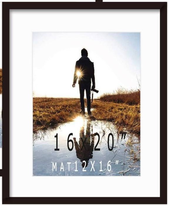 lot 151971 image: 16x20inch Picture Frame Solid Wood Display Pictures 12x16 with Mat or 16x20 Wall Without Mounting Photo Frame Black 1pcs