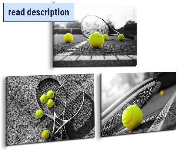 lot 151978 image: Wall Art Canvas Print Framed Tennis Ball Pictures Artwork Black and White Canvas Wall Sports Painting Wall Decor for Tennis Club GYM Wall Decoration Ready to Hang (Tennis)