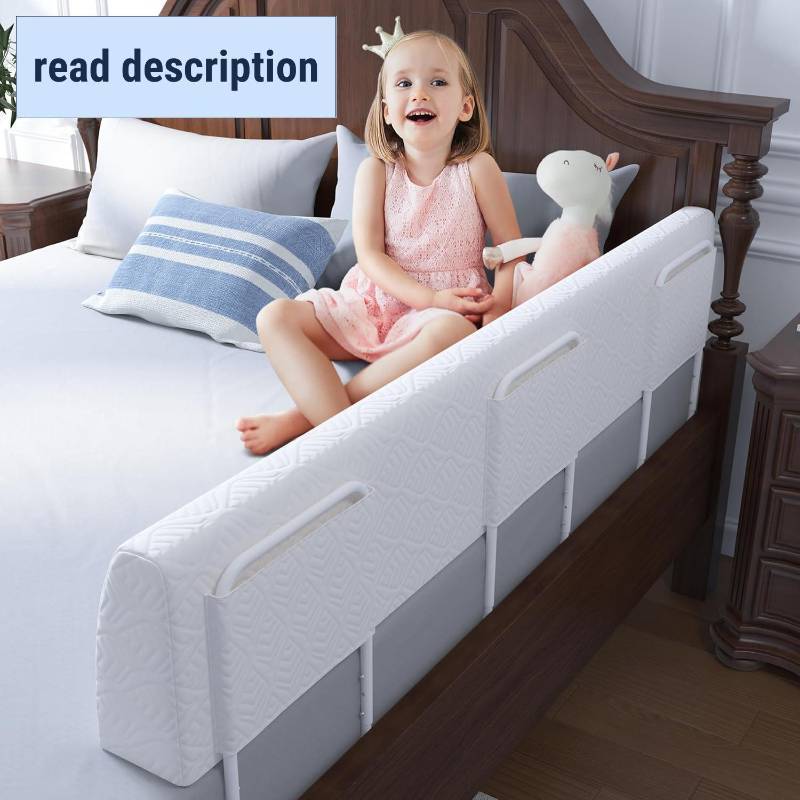 lot 351574 image: FigTime Bed Bumper for Toddlers, Foam Bed Rail for Toddlers, Toddler Bed Rail Bumper, Soft Safety Bed Guard Rail for Kids, Bed Side Rail for Twin, Full, Queen & King Beds (White, 59, 3-Bracket)