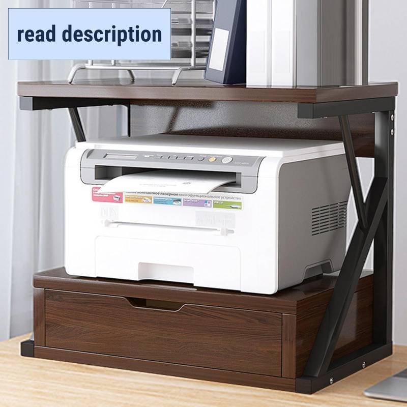 lot 351584 image: BeGyoku Printer Stand for Desk,2 Tier Desktop Printer Stand,Home Stands with Storage Drawer,Small Printer Table,Organizer Shelf for Top of Desk,Printer Rack for Fax Machine,Scanner-Walnut