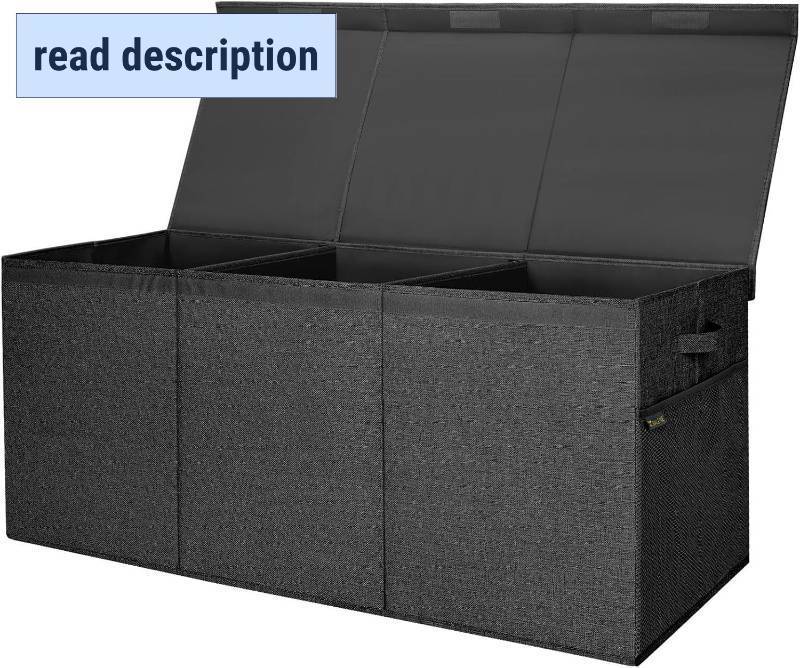 lot 351590 image: BALEINE Extra Large Fabric Storage Bins with Lid, Collapsible Storage Boxes Bins Baskets with Divider for Home Organizing (37.5x13x16, Black)
