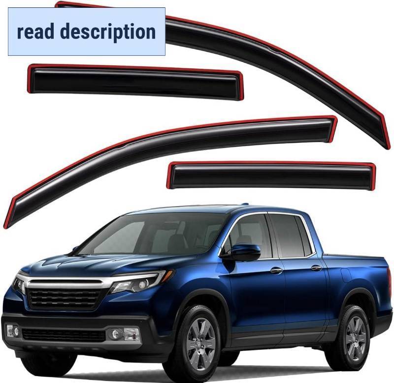 lot 451997 image: Lightronic Extra Durable Clip-on in-Channel Auto Vent Window Visor, Fits 2017-2025 Honda Ridgeline Crew Cab, UV Protection Rain Guard, Original Wind Deflector, No-Drill Install, Dark Smoke, 4-Pcs