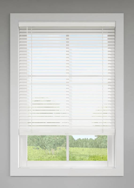 lot 452004 image: LEVOLOR TrimGo 2-in Slat Width 34-in x 64-in Cordless White Faux Wood Room Darkening Horizontal Blinds