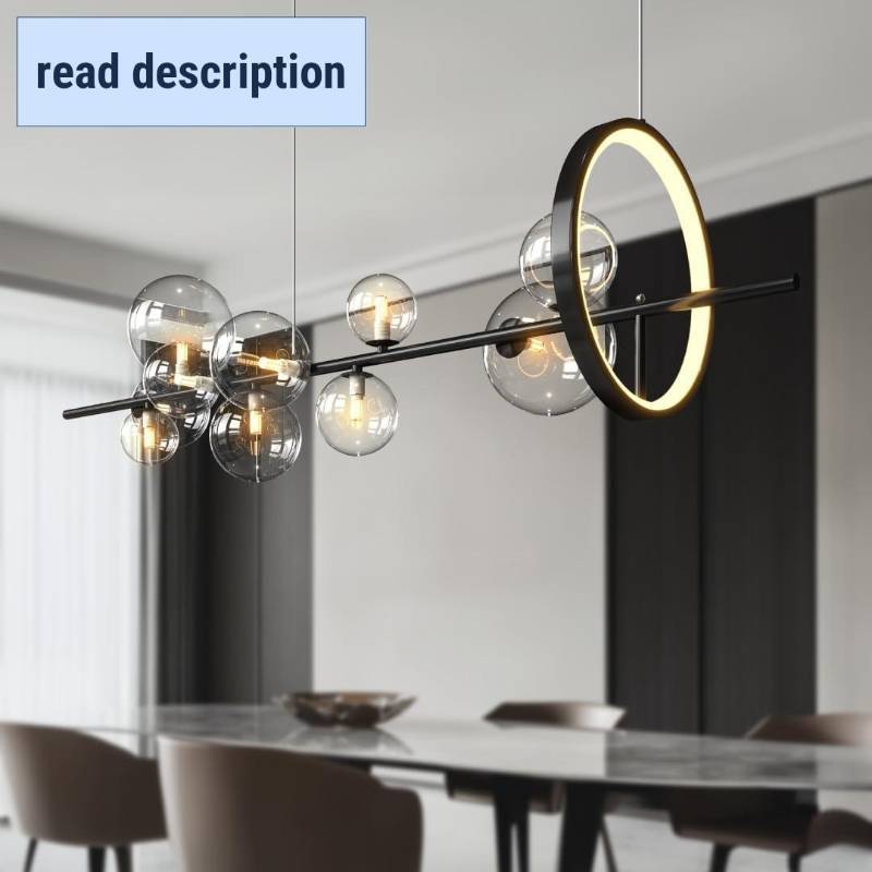 lot 261398 image: Retails for $500 MOD LIGHTING Bailey  Modern Bubble Chandelier, Nordic Linear Chandeliers for Dining Room, Kitchen Island Light Fixture, Sputnik Chandelier, LED Bulbs Included (Black, 10 Orbs, Warm White)