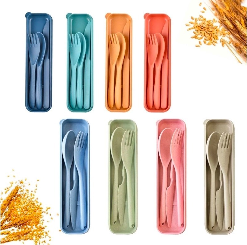 lot 5111134 image: 8 Pcs Reusable Travel Utensils Set with Case, Cutlery Fork Spoon Set for Camping, Picnic, Office, Daily Use, 4 Large & 4 Regular Plastic Silverware - Retail $15