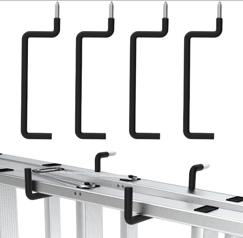 lot 5111149 image: HUHOLE Ladder Hooks, Bike Hooks, 4 Pack Heavy Duty Garage Hooks for Ladder, - Retail $17