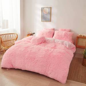 lot 1306 image: Fluffy Faux Fur Pink Comforter Set Queen - Ultra Soft Plush Pink Bedding Sets 3 PiecesCover  2 Faux Fur Pillow Cases Cute Bed Set (Light Pink, Queen)
