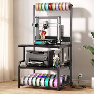 lot 1307 image: $150 Homieasy Printer Stand with Charging Station, 29.1 x 22.8 Large 3D Printer Table with Filament Storage, Heavy Duty Rolling Printer Cart with 4-Tier Storage for WorkshopOfficeGarage, Black