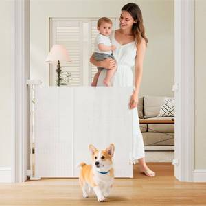 lot 1310 image: One-Hand Operation Retractable Baby Gates, 71 inch Retractable Gate with Reinforced Strip Design to Prevent Crawling Through, 6 FT Retractable Dog Gate for Stairs, Doorways, Hallways