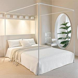 lot 1343 image: AIKASY Premium Canopy Bed Frame Posts for Queen Size Beds - Sturdy Metal Poles, Four Corner Bed Brackets - Perfect Addition to Metal and Wood Bed Frames for Bedroom Decor Upgrade (White)