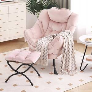 lot 1349 image: $143 Lazy Chair with Ottoman, Modern Chair with Folding Footrest, Lounge Accent Chair, Comfortable Reading Chair, Oversized Armchairs for Bedroom, Study, Living Room, Courtyard (Pink)