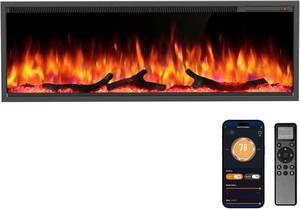 lot 1351 image: $266 R.W.FLAME 50 Inch Smart Electric Fireplace Recessed and Wall Mounted with Adjustable Flame Colors and Speed, AlexaWiFi Enabled, APP Control with Multiple Sound Modes, Log & Crystal Options