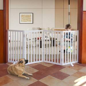 lot 1368 image: $110 Dog Gate Indoor, Freestanding Dog Fence for The House, Doorways, Hallways,or Stairs,Pet Gate Foldable Wooden,Expandable 32 Height 4 Panels,White